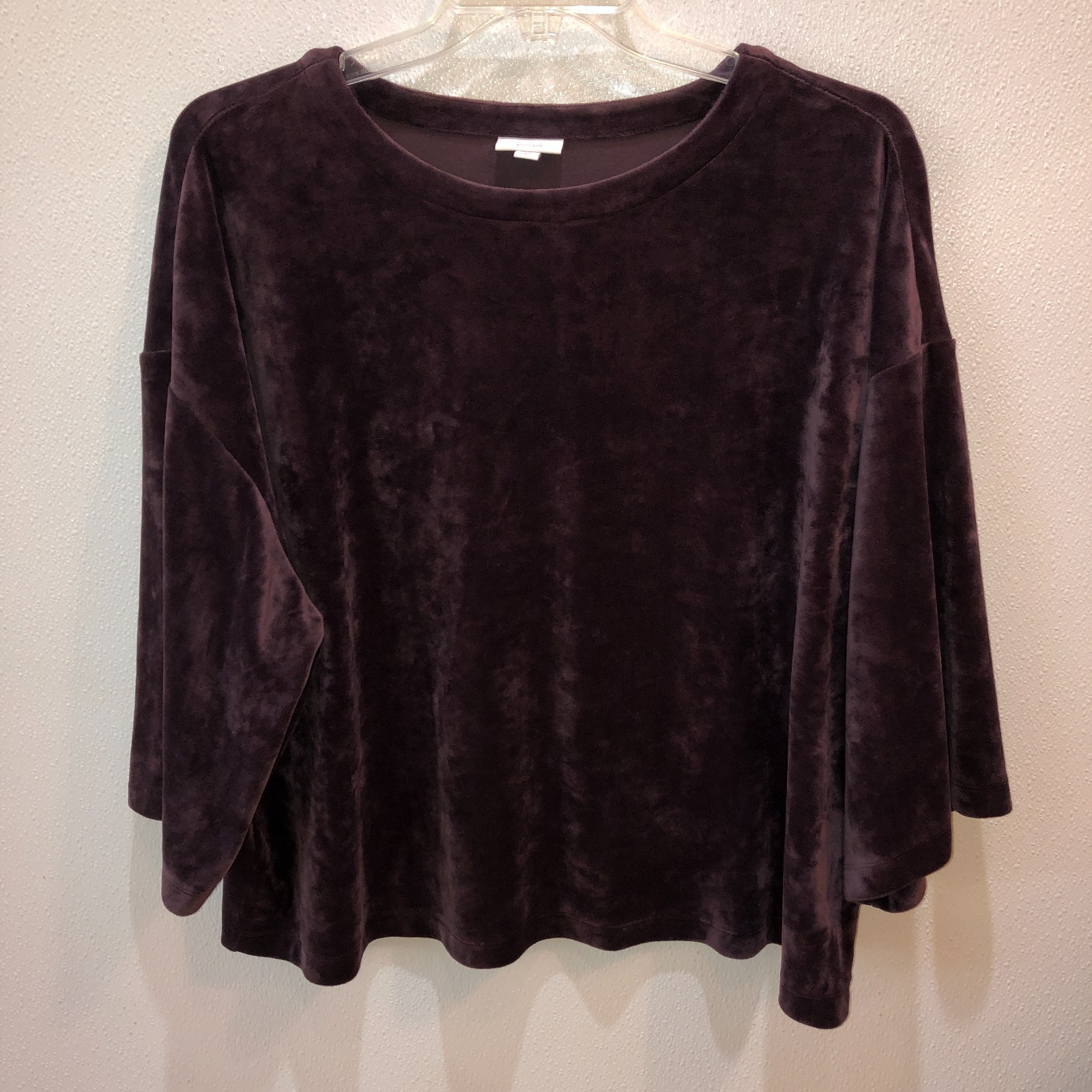 J Jill Women XL Purple 3/4 Wide Sleeve Velour Super Soft Boxy Top Purejill Shirt