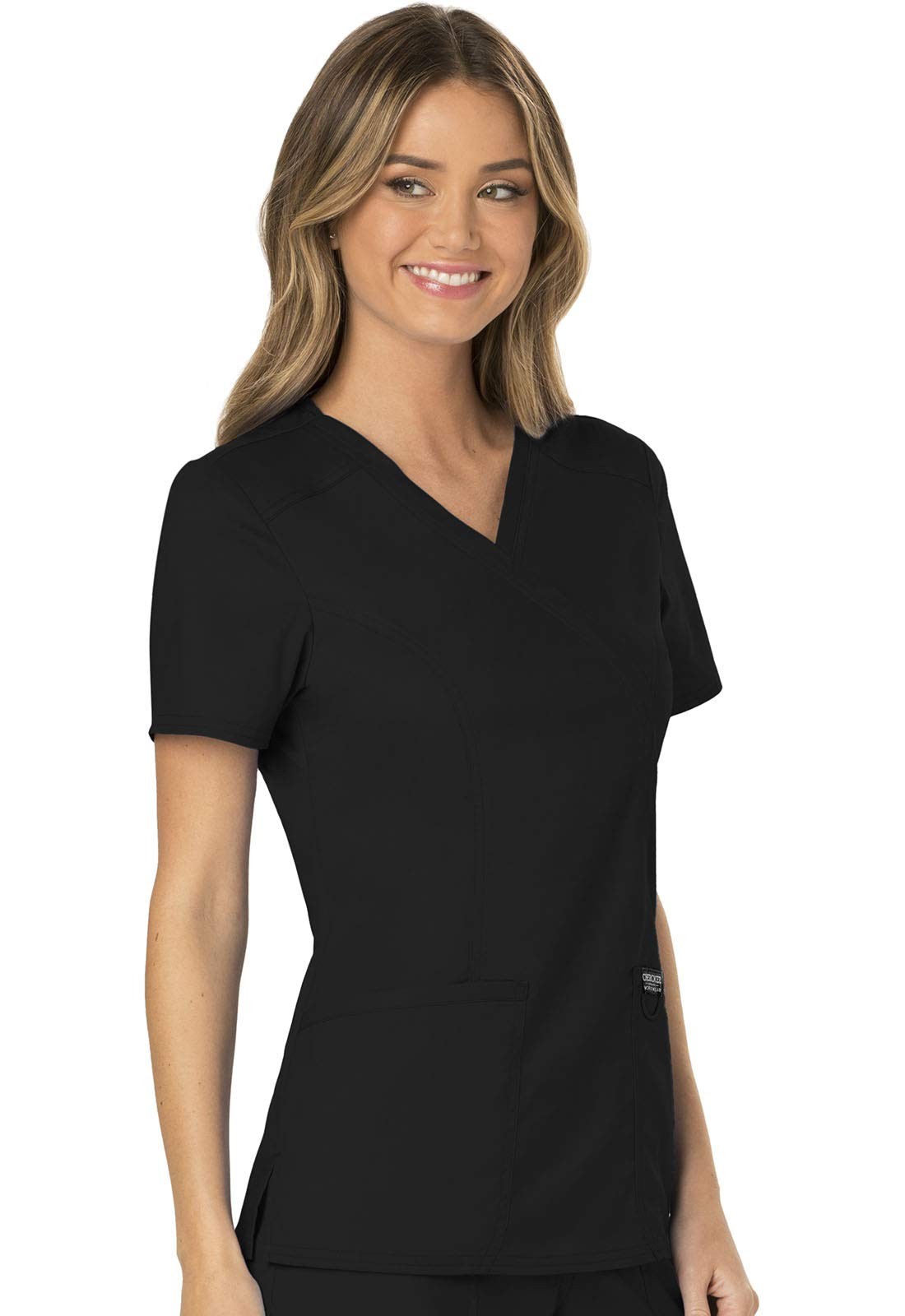 WW Revolution by WW610 Womens Mock Wrap Scrub Top, Black, M