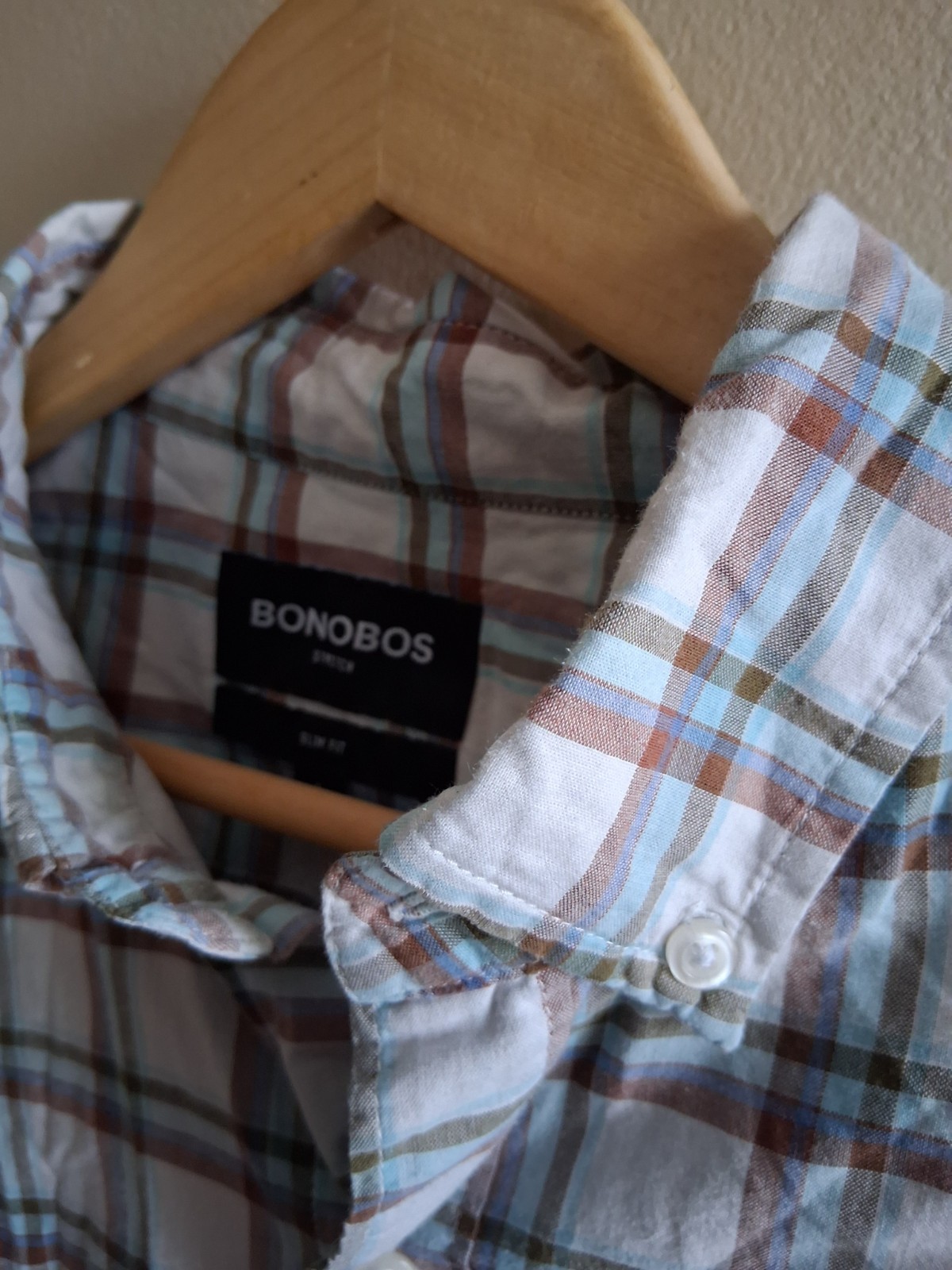 Bonobos Button Up Shirt Mens Large Stretch Fit Plaid Long Sleeve Blue