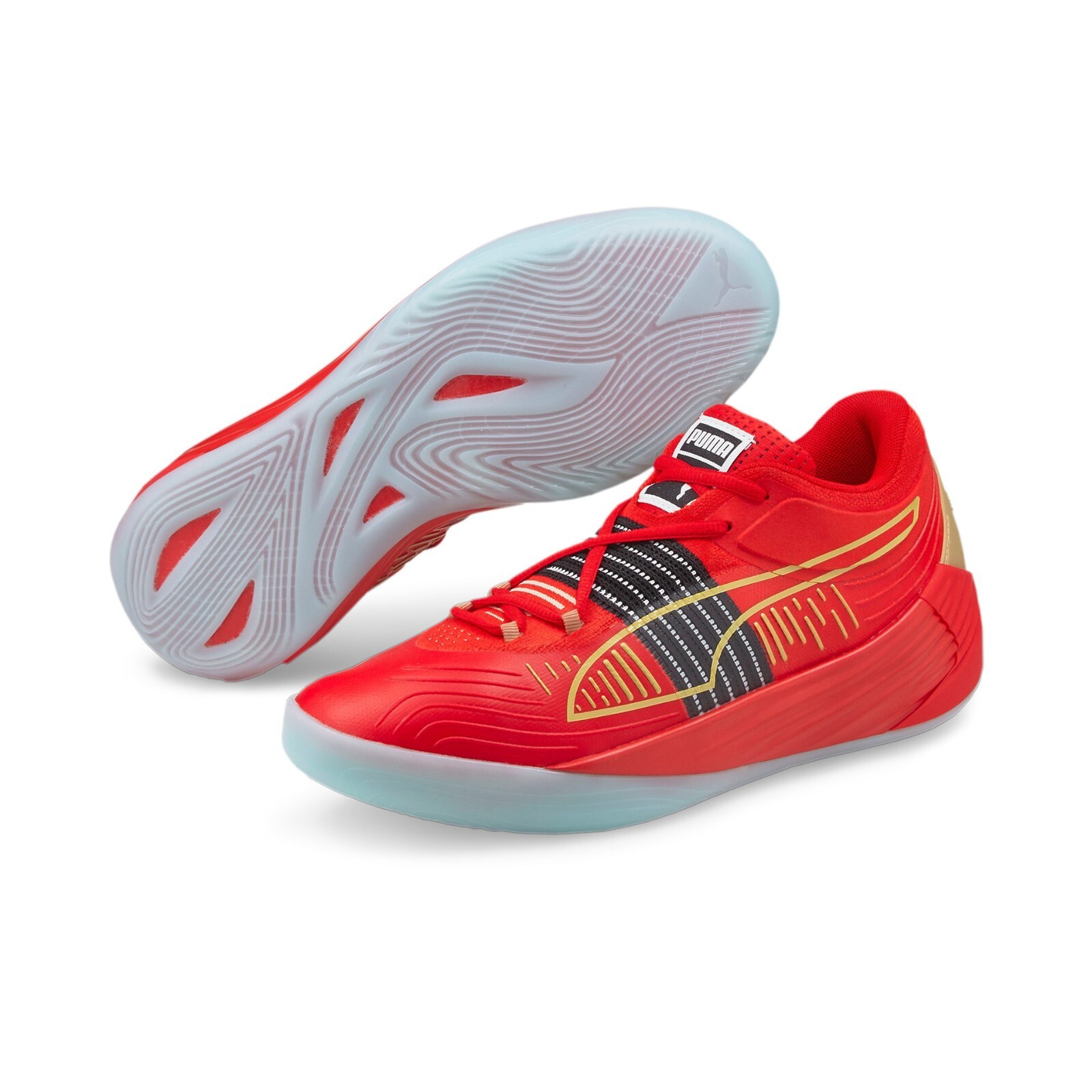 Puma US 11.5 Men’s Red Black Gold Basketball Light Fusion Nitro 195587 04 NIB