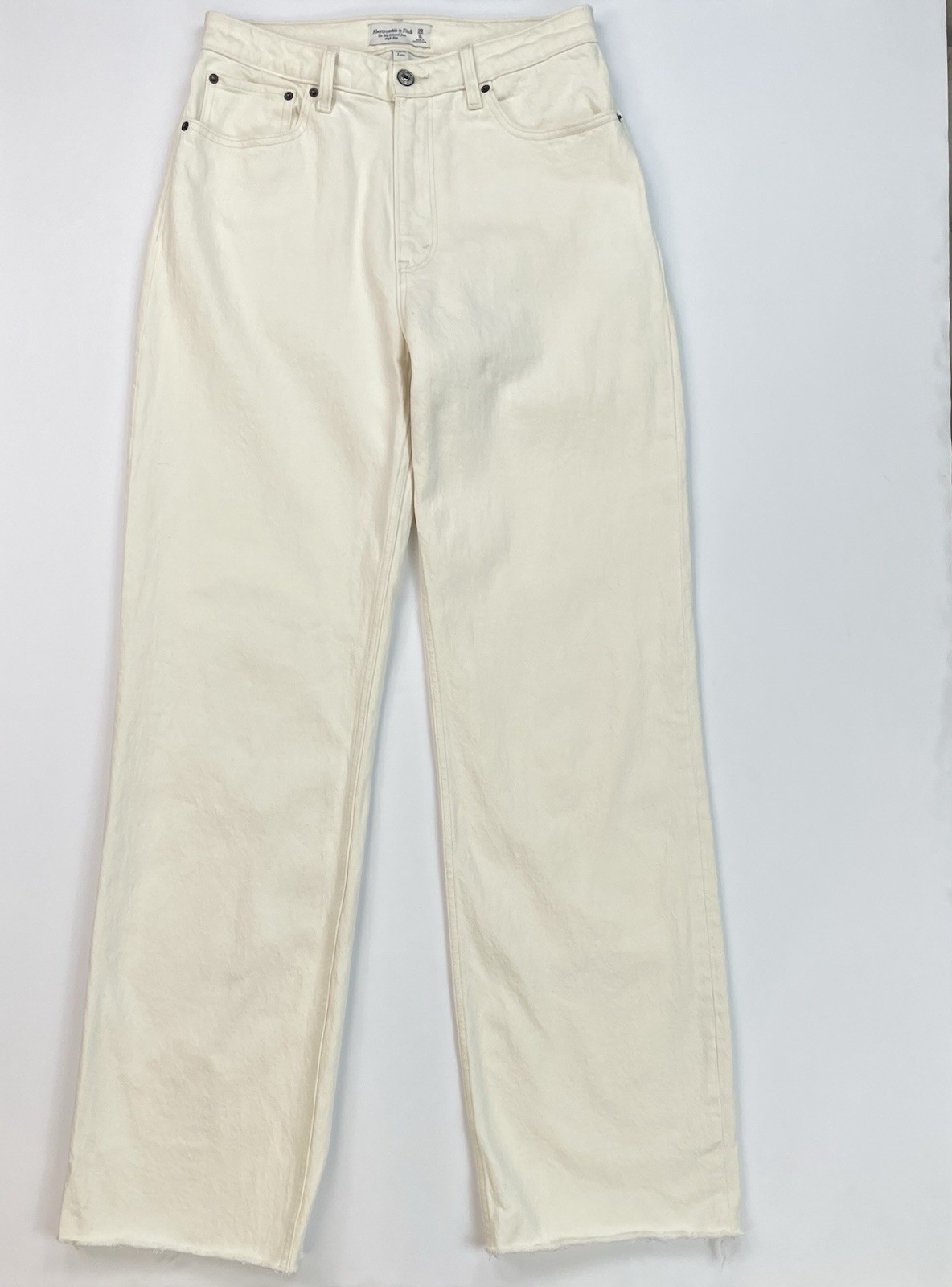 Abercrombie Curve Love The 90s Relaxed Jean High Rise Ecru Cream Raw Hem 28 6L