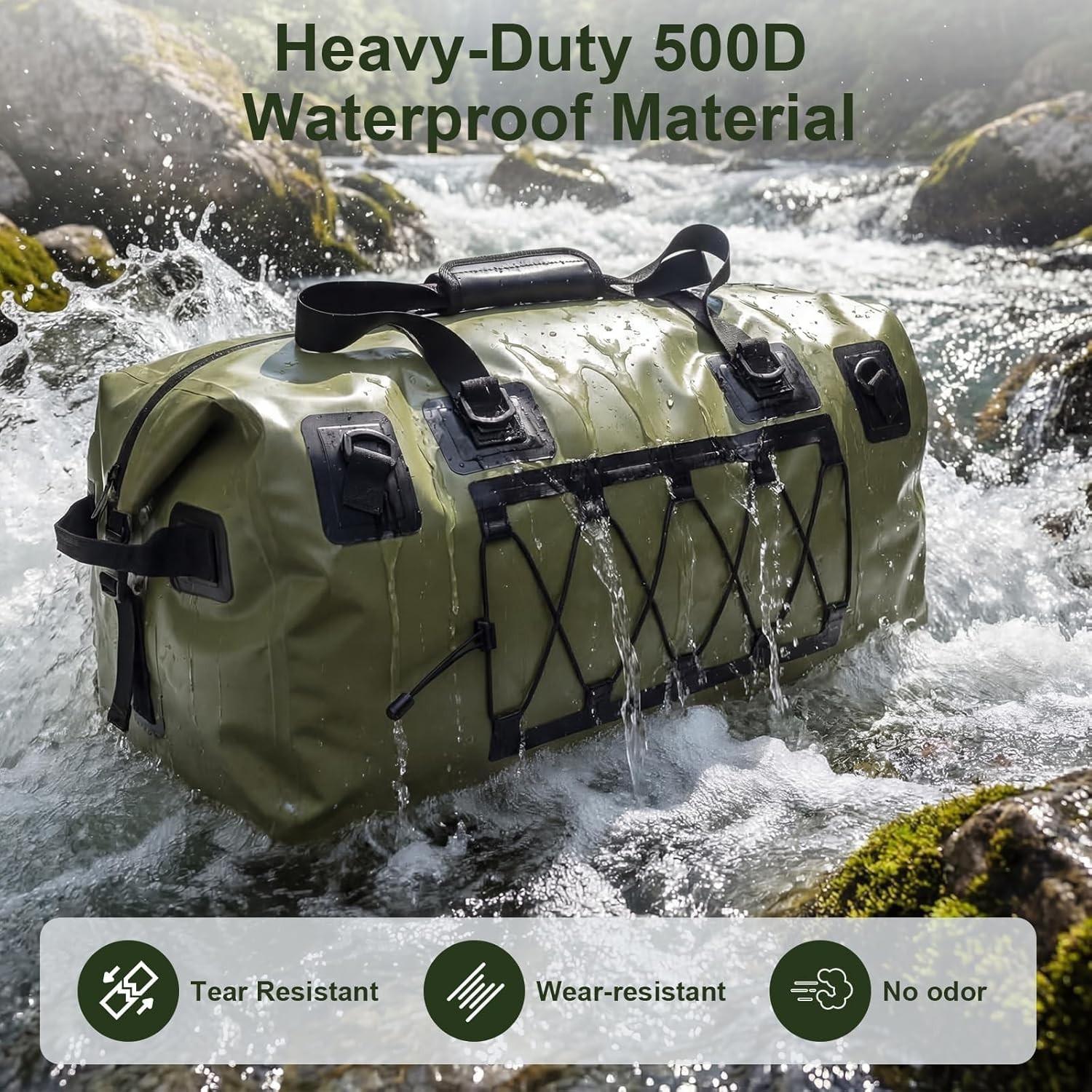 Waterproof Duffel Bag, 70L Large Motorcycle Dry Backpack, Heavy-Duty Roll Top Wa