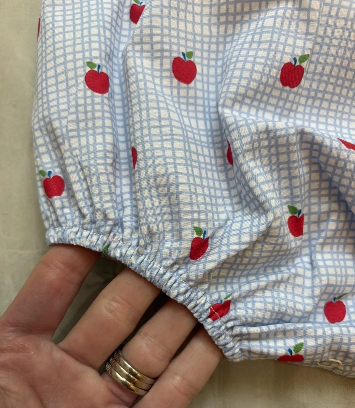 New! Beaufort Bonnet Company Preppy Blue Check Apple Benjamin Bubble Romper 0-6M