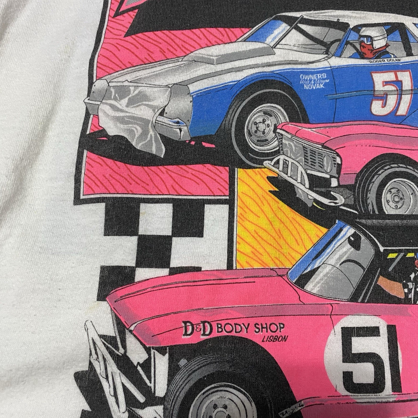 Vintage Roger Dolan Dirt Track Racing Shirt XL 22.5×30.5 Stains/Need Oxiclean