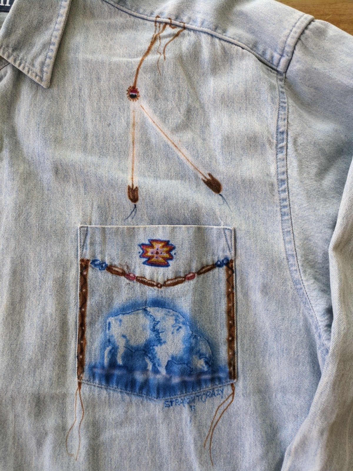 1993 GAP Hand Painted Denim Shirt XXL Vintage USA Made Western Native Art