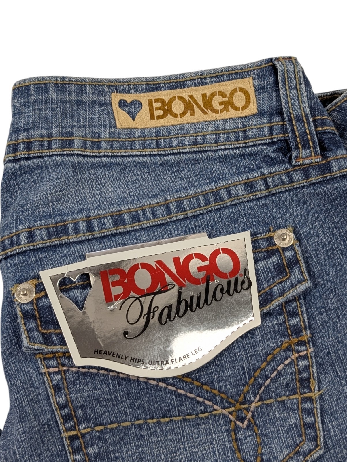 Y2K Vintage Bongo Low Rise Fabulous Flare Leg Denim Blue Jeans Size 5 28″ Waist