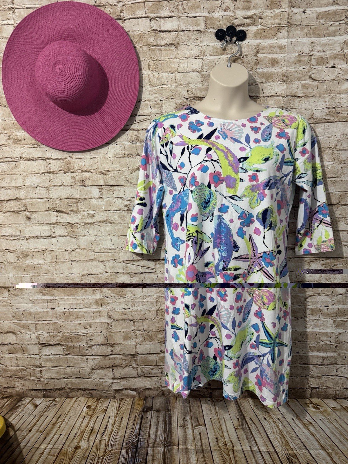 Ana Clare 3/4 Sleeve Colorful Koi Fish Print Dress Women’s XL – EUC