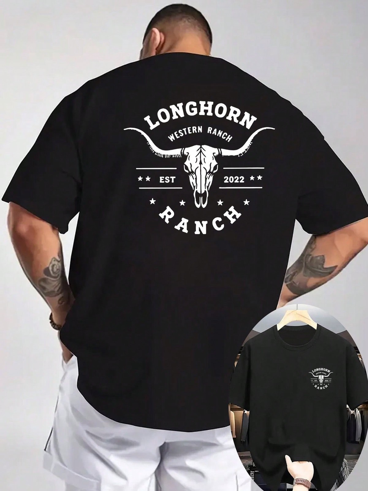 Men’s Western Cowboy Graphic T-Shirt,Bull Skull Print With Texas Ranch Design