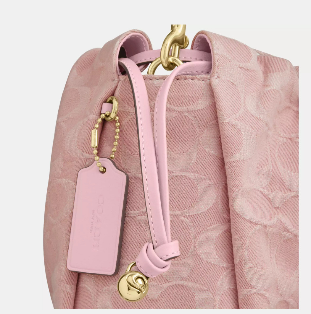 COACH Faye Drawstring Bag Signature Denim Light Pink CFD03 IMNH1 Auth New