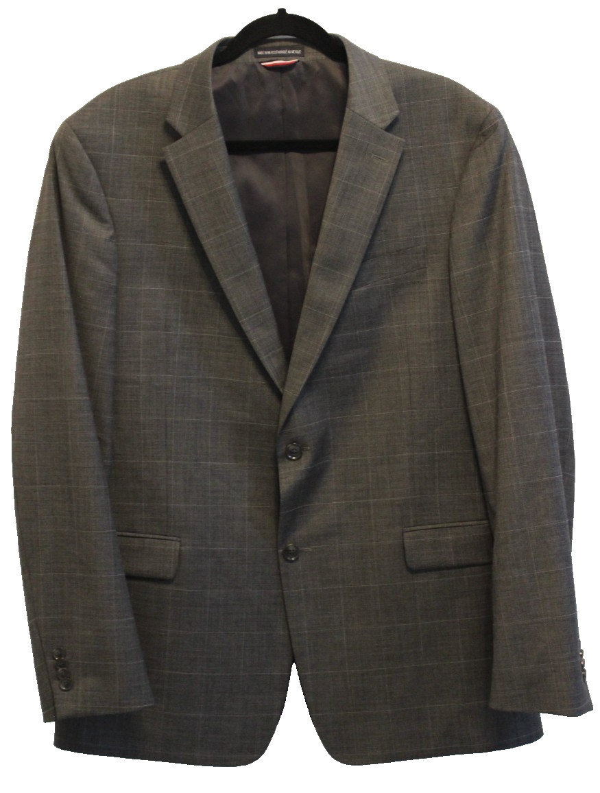 Tommy Hilfiger Blazer Jacket Men’s Size 44L Gray Windowpane Check 2-Button