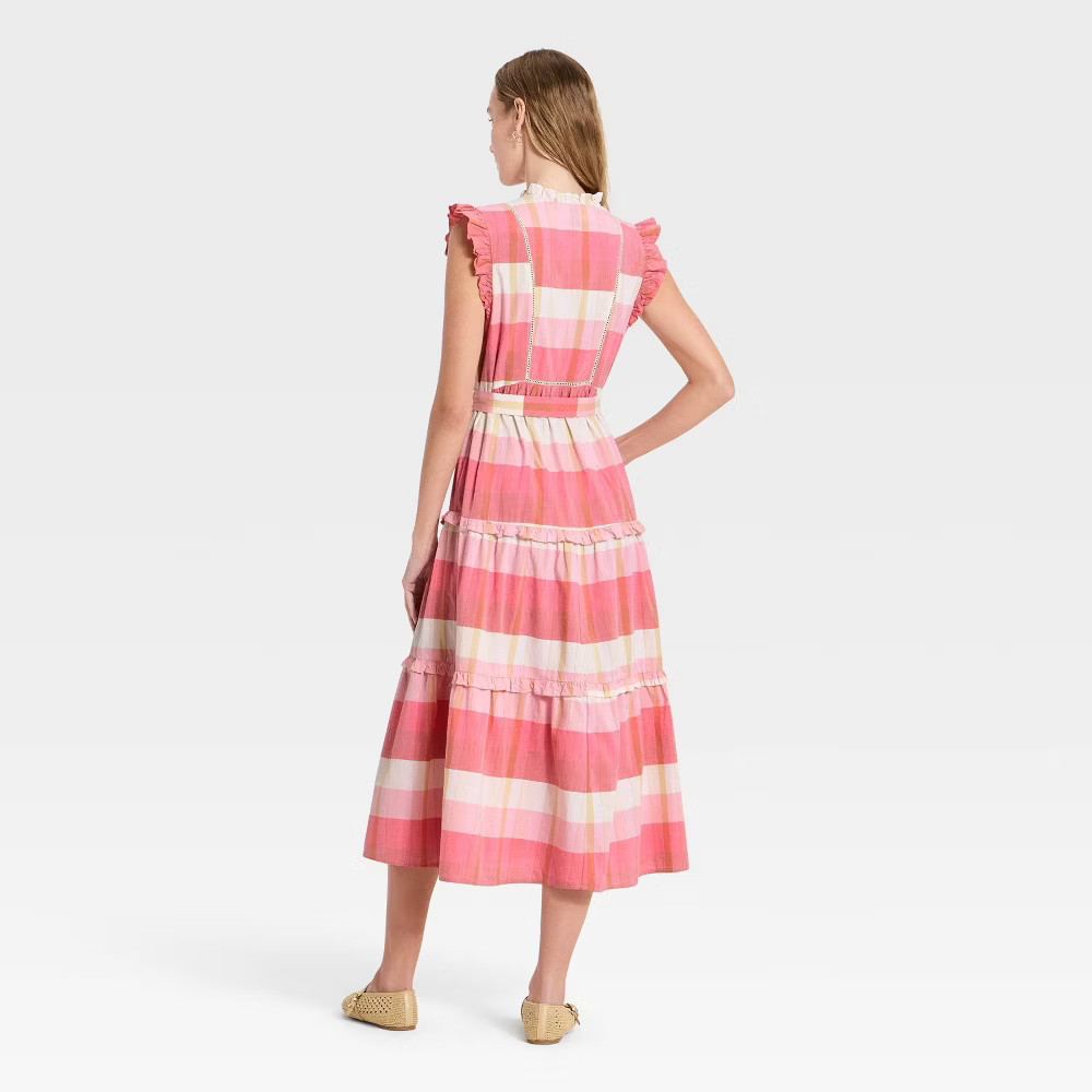 Women Flutter Short Sleeve Ruffle Maxi A-Line Dress – Universal Thread Pink