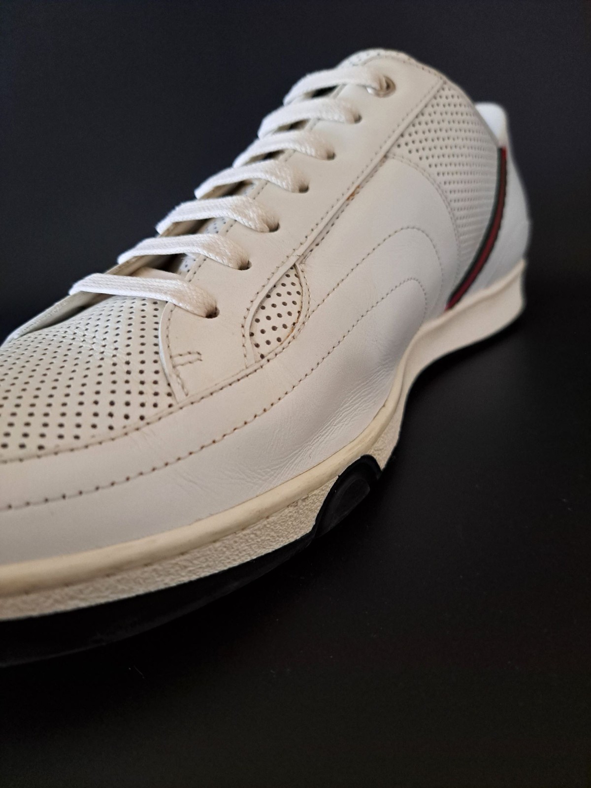 GUCCI Pelle S. Gomma Web Accent Men’s Sneakers Size 13D