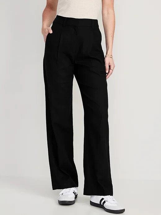Old Navy Extra High-Wasited Pleated Taylor Wide-Leg Linen Blend Trousers XL