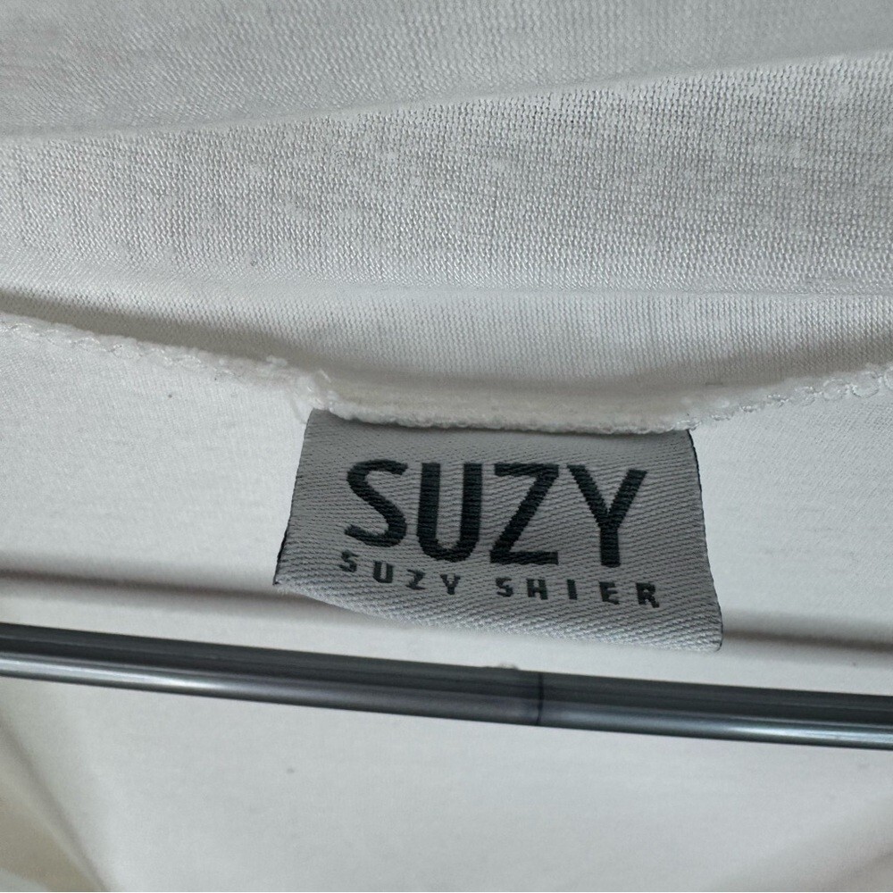 Suzy Shier cardigan shrug tshirt crochet hem bottom cream White Knit Cardigan