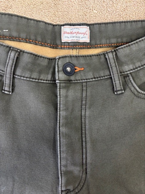 Weatherproof MENS REGULAR Fit Fleece-Lined Stretch Canvas Pants(OLIVE 36X30)USED