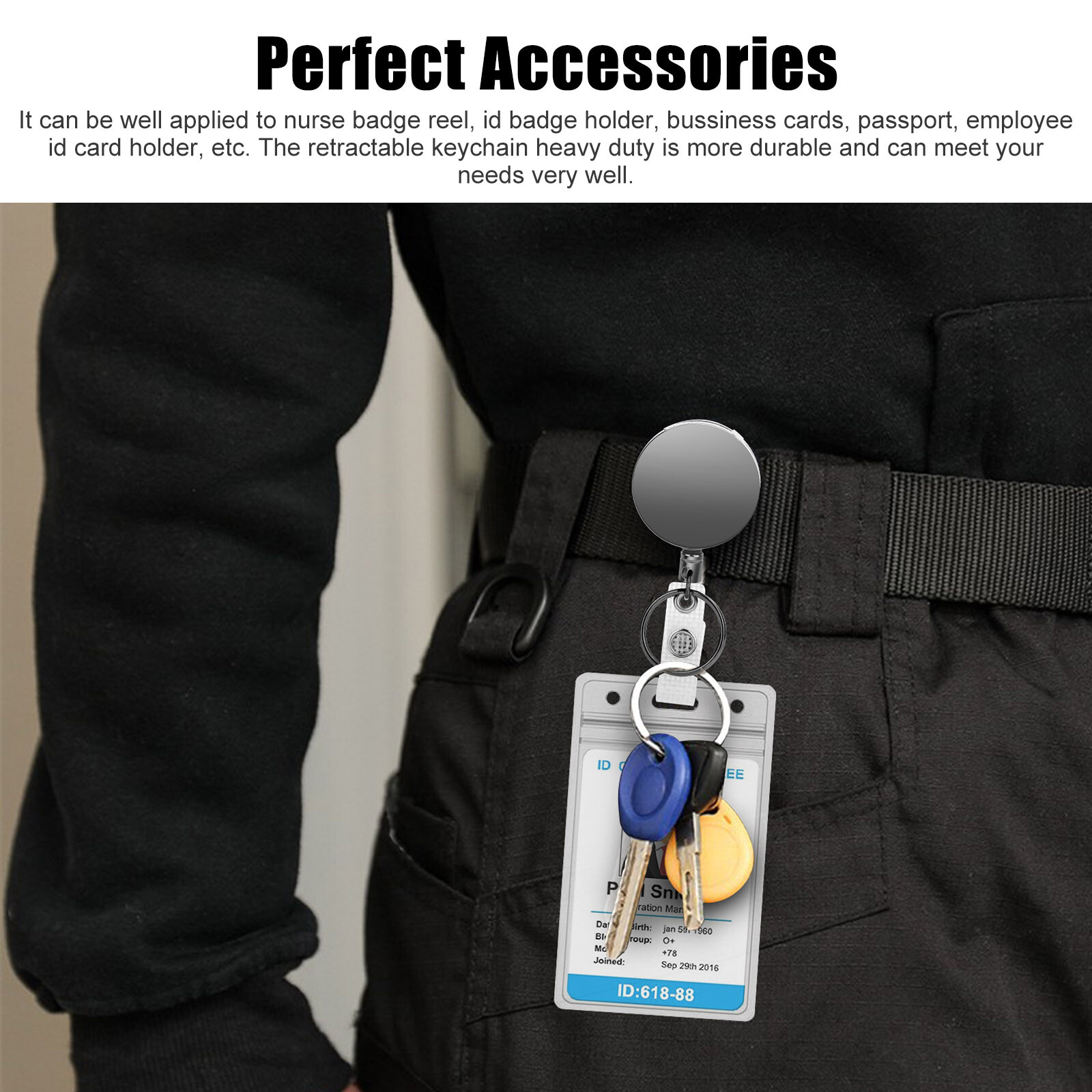 2 Pack Heavy Duty Retractable Badge Reel ID Card Holder With Belt Clip Key Ring