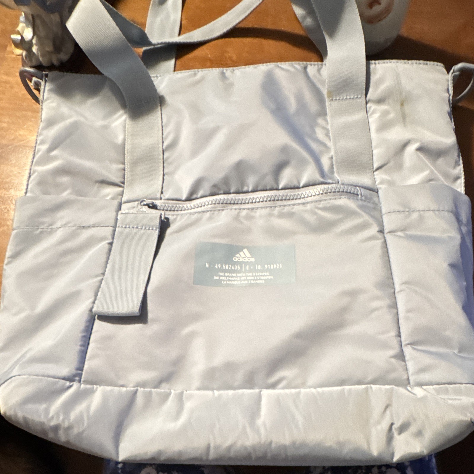 adidas Gray Solid Tote Bag with Zip Closure & Front Zip Pocket for Women