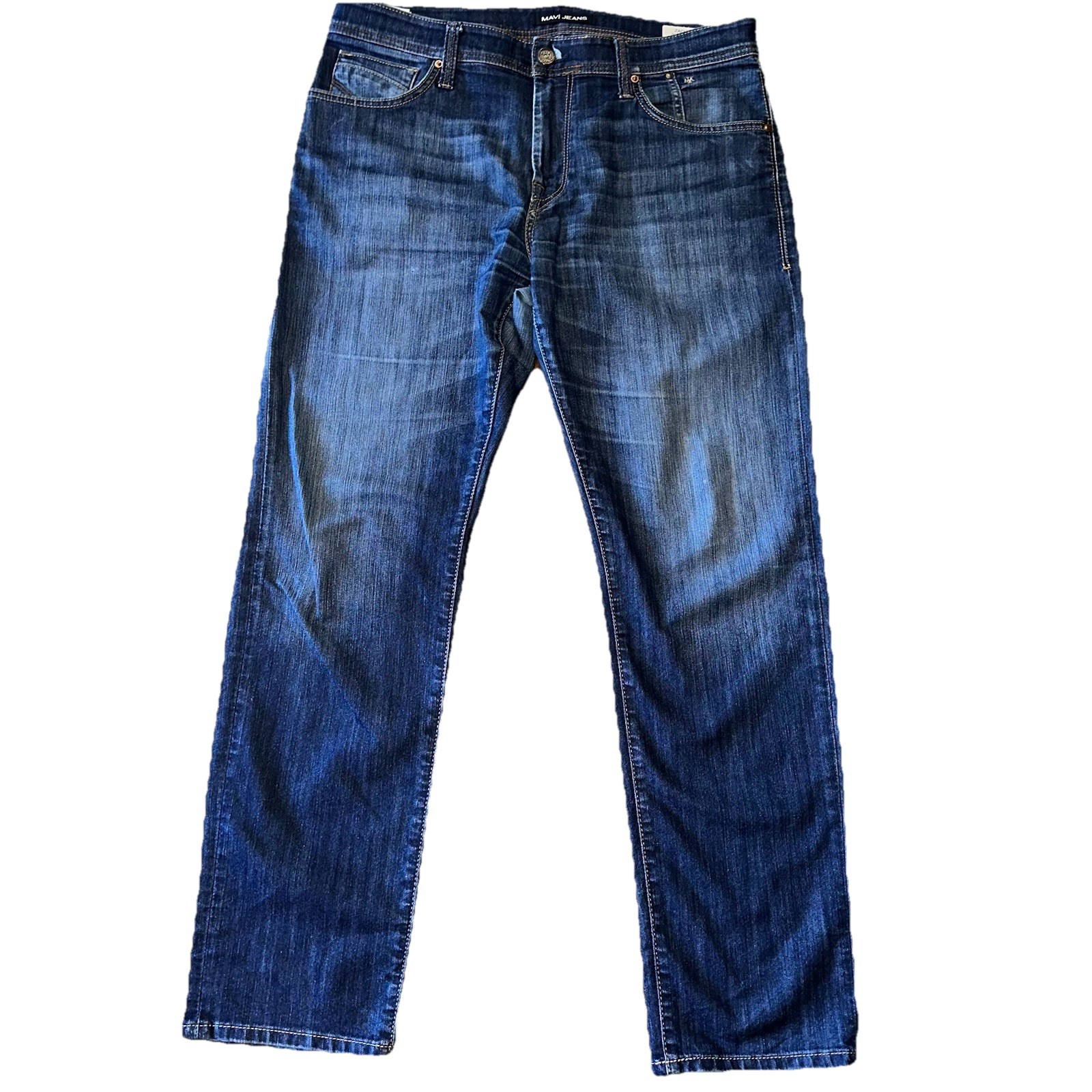 MAVI Zach Straight Leg Mens 35×32 Jeans Dark Blue Wash Stretch Mid Rise EUC