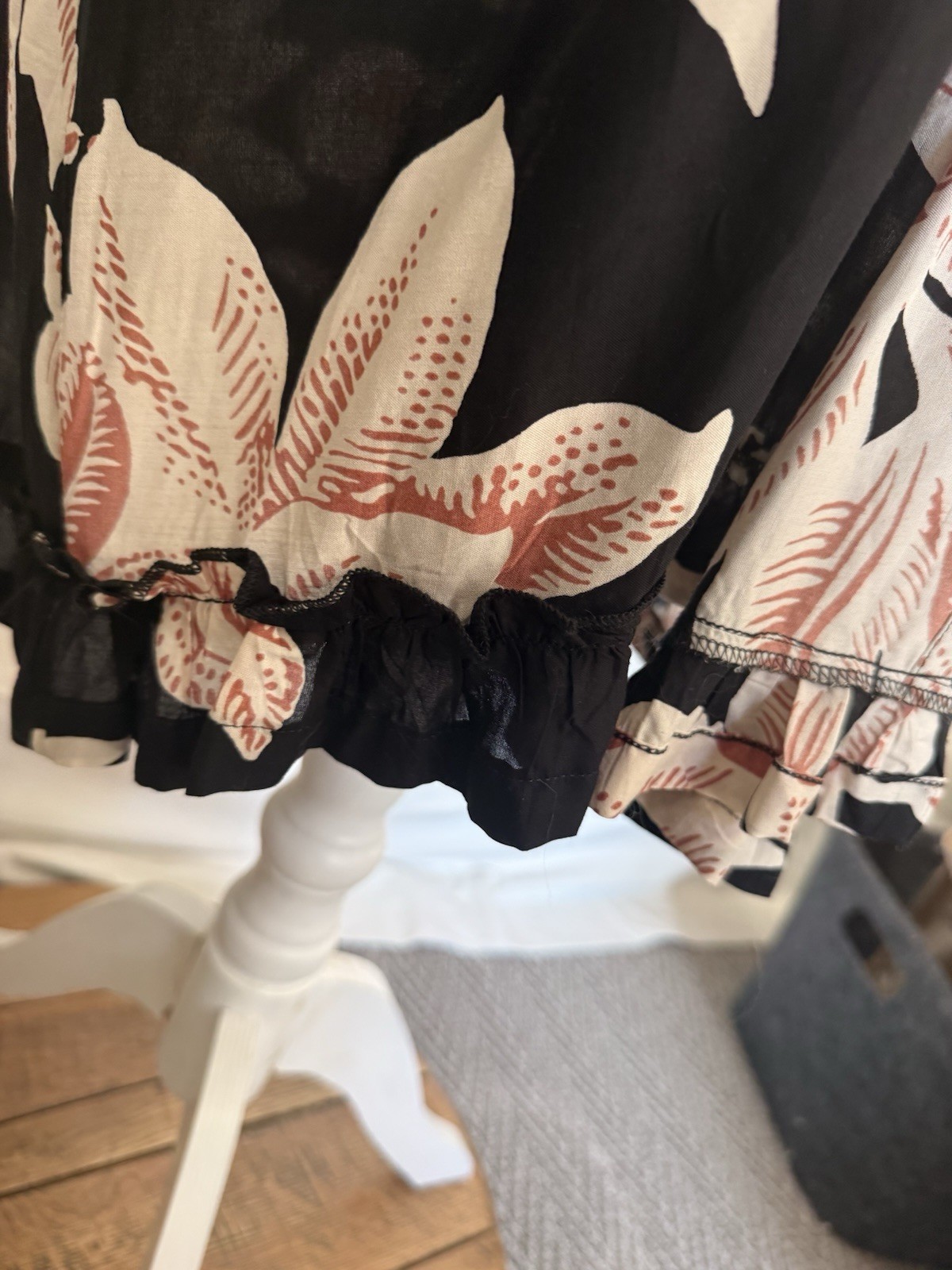 By Anthropologie Long Sleeve Duster Kimono Black+Pink Tropical Flower SZ 2X READ