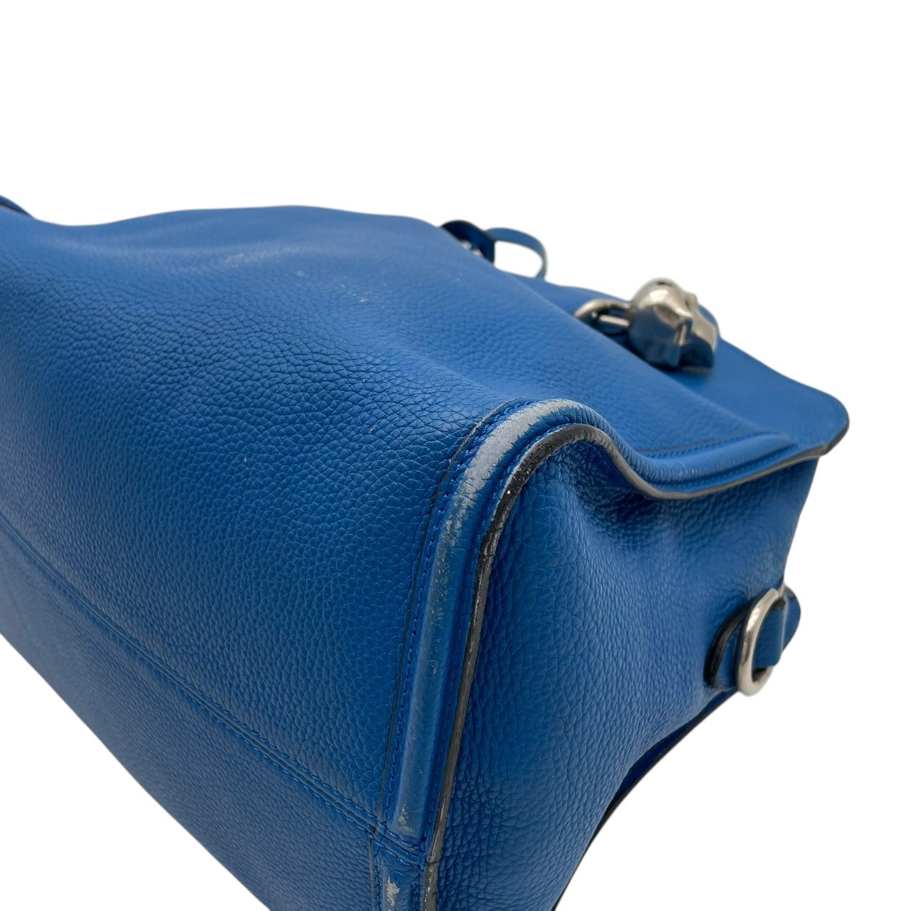 Authentic Alexander McQueen Padlock Zip-Around Tote Bag Blue Leather Elegant