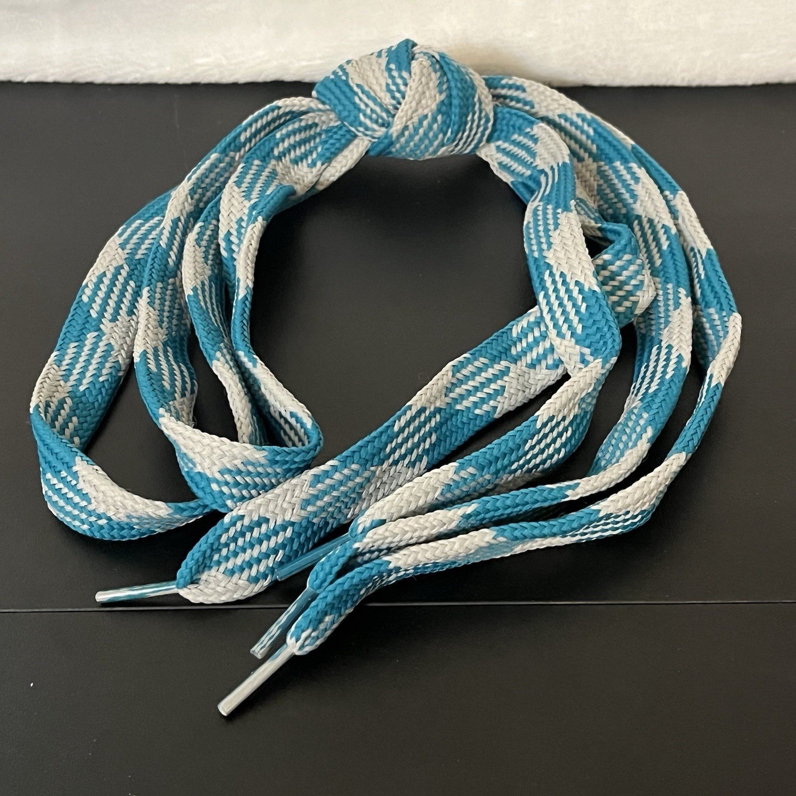 Shoe Laces Wide Fat Flat 45 inches Argyle Shoelaces 80s Vintage Baby Blue Gray