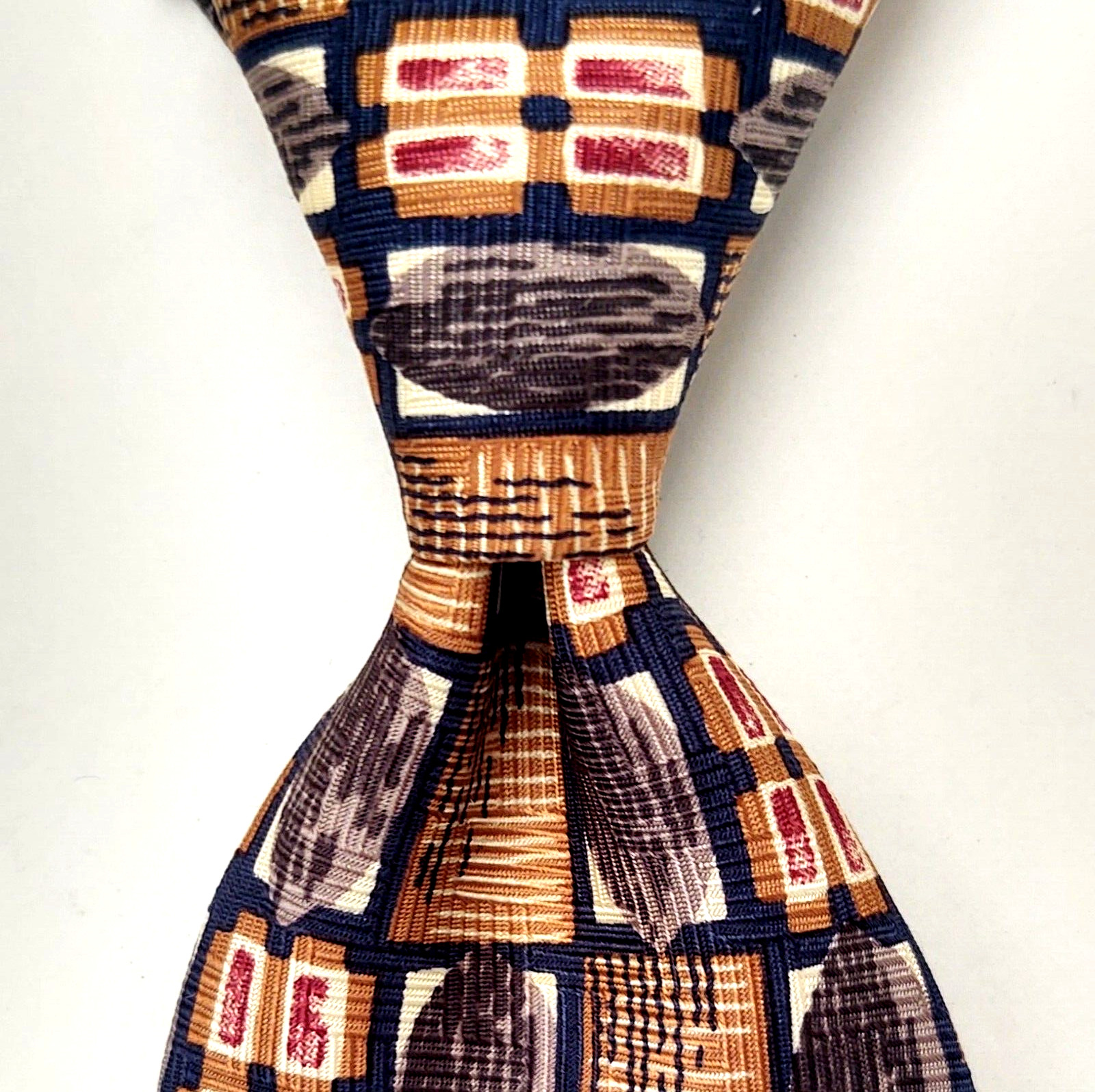 ROBERT TALBOTT Men’s 100% Silk Necktie USA Geometric Ivory/Multicolor EUC