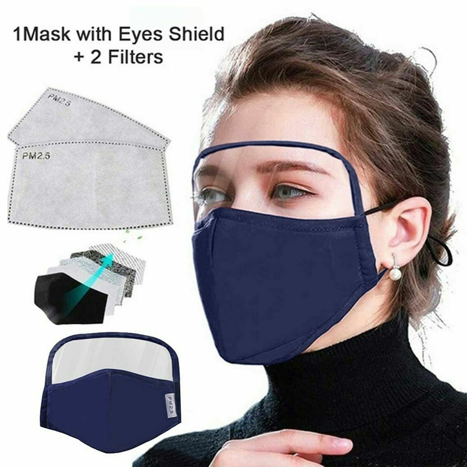 Cotton Windproof Outdoor Face Protective Face Mask with Eyes Shield + 2 Filters