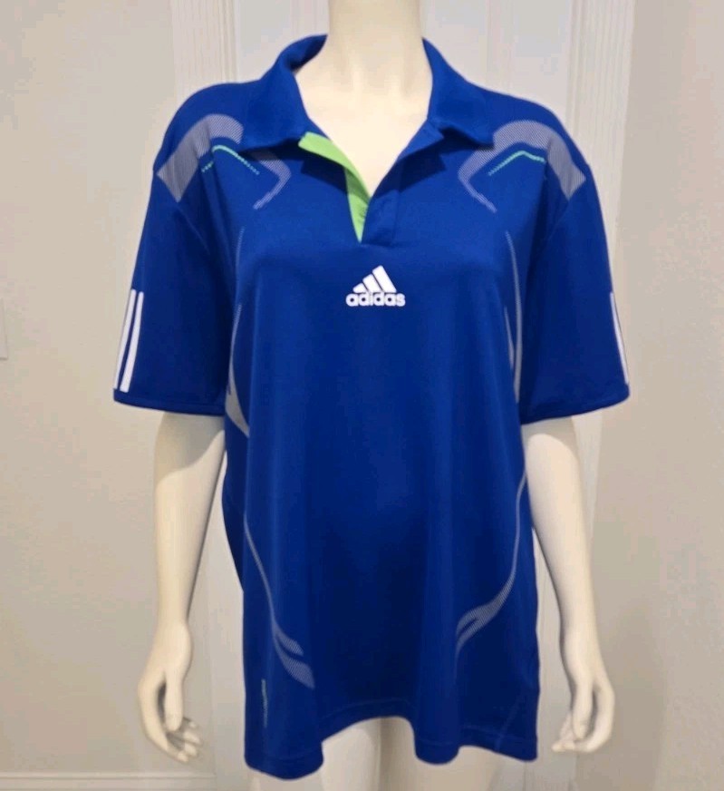 2012 Adidas Barricade Traditional ClimaCool Blue Tennis Polo Shirt O04991 LG EUC