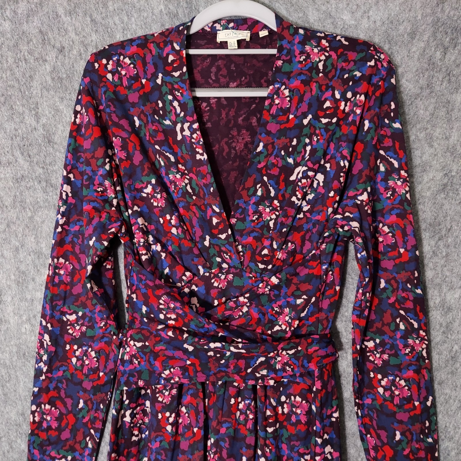NWOT Fat Face Dress Women 10 Purple Floral Faux Wrap Long Sleeve Knee Length