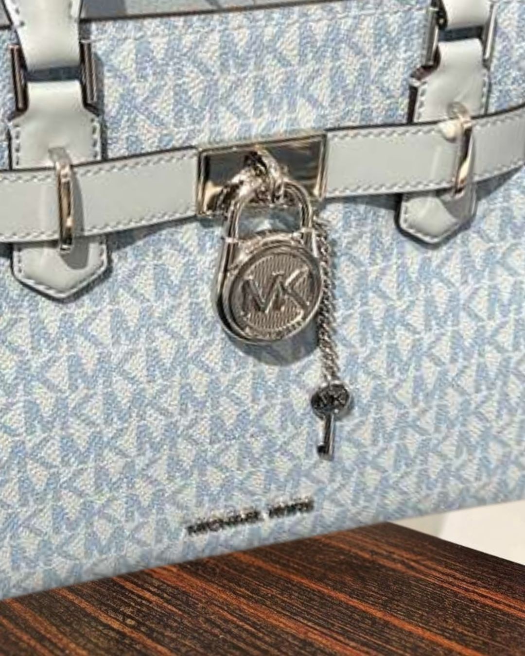 Michael Kors Hamilton Women Small MK Logo Crossbody Satchel Purse Bag Pale Ocean