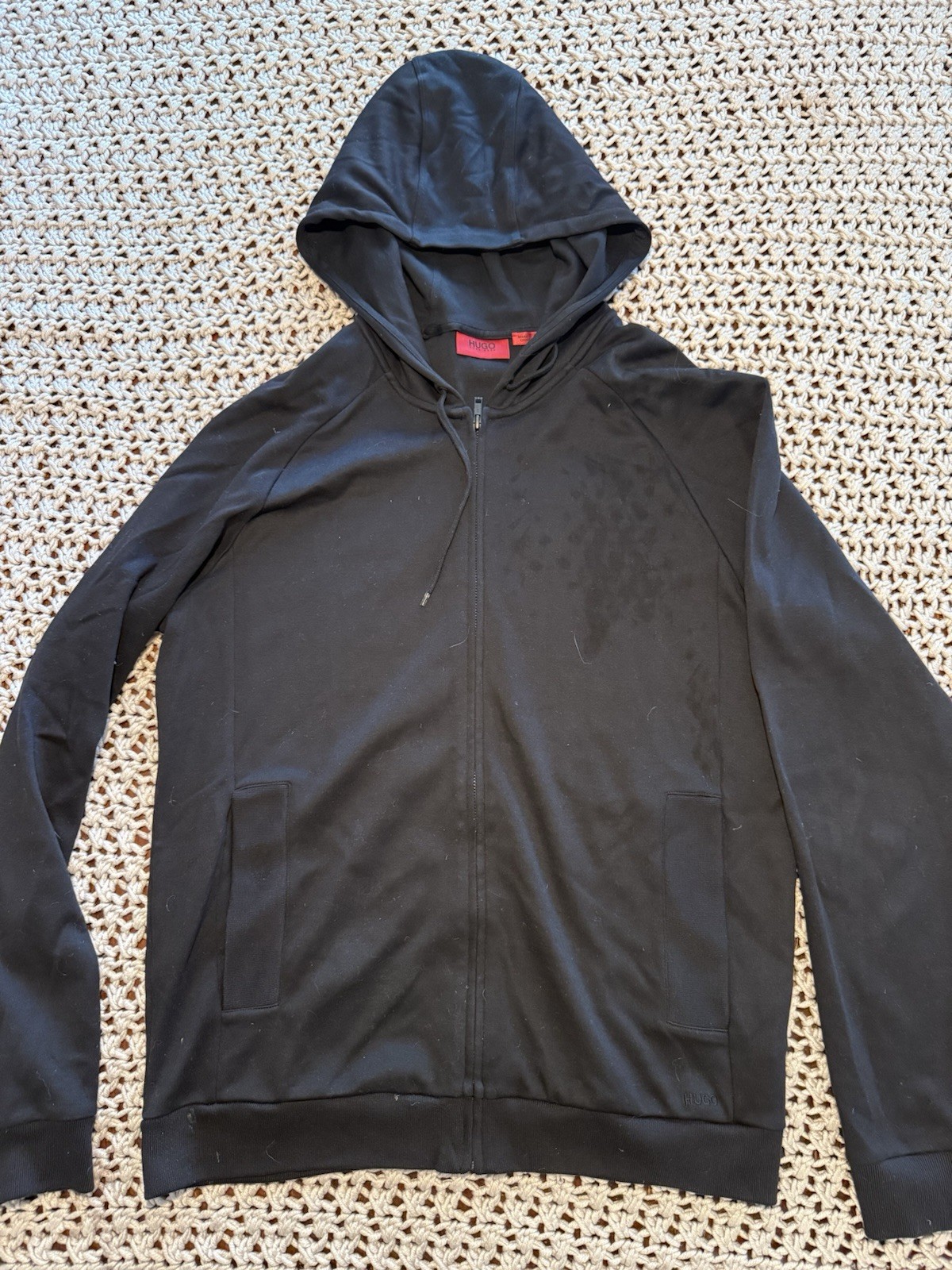 HUGO BOSS Black Full Zip Hooded Hoodie Pockets Solid Men’s XL