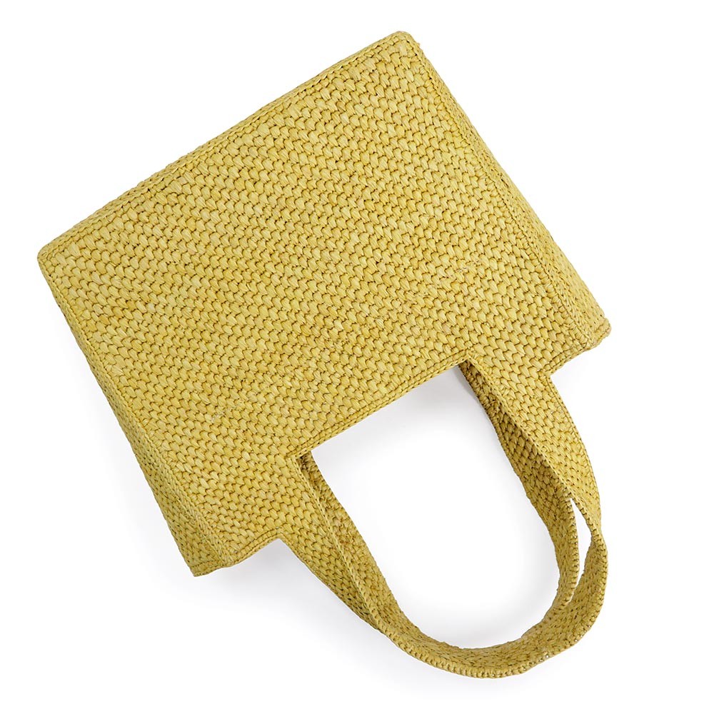 LOEWE Font Medium Oak Yellow A685B61X01 Tote Raffia / Calfskin Unisex #BCB1941