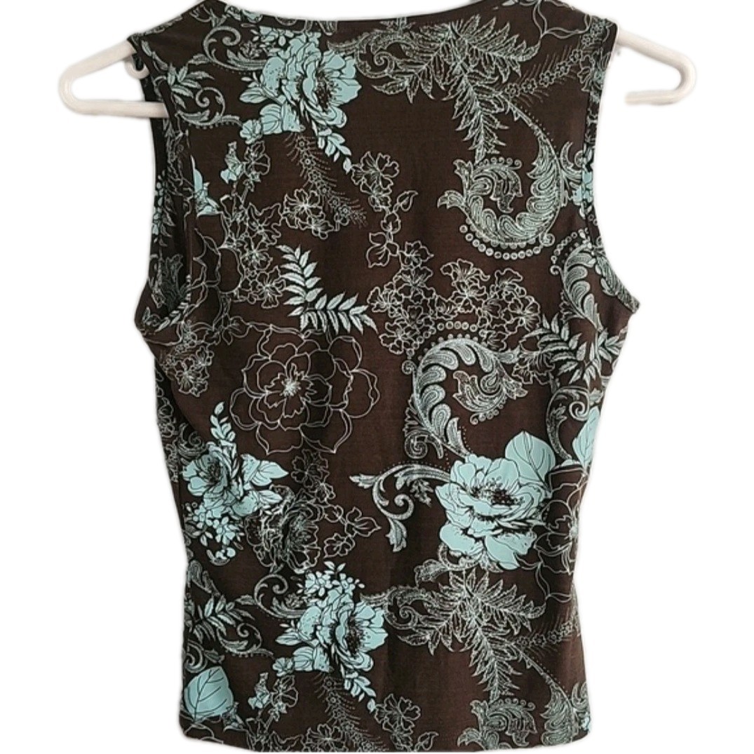 Vtg Rampage Top Juniors M Deep V Neck Brown Print With Sequins At Neck M