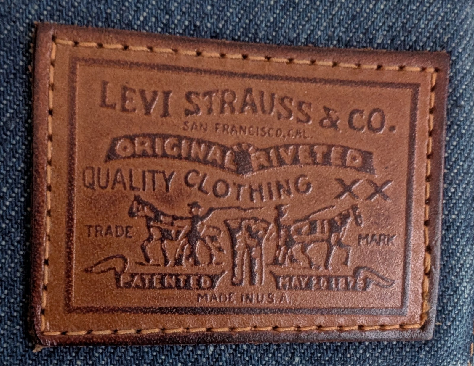 Vintage Levi Strauss denim leather wallet bifold two horse patch steerhide USA