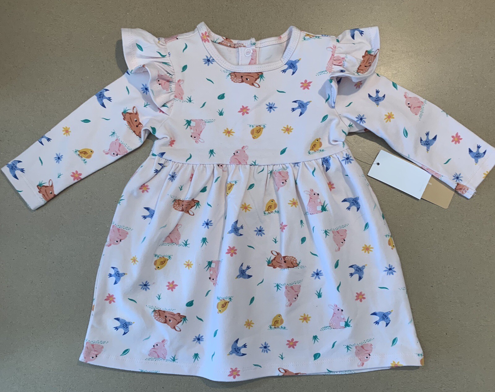 NWT Baby Girls Long Sleeves Dress in Peach Pastel Flower Bird etc. 3M, 6M, 9M