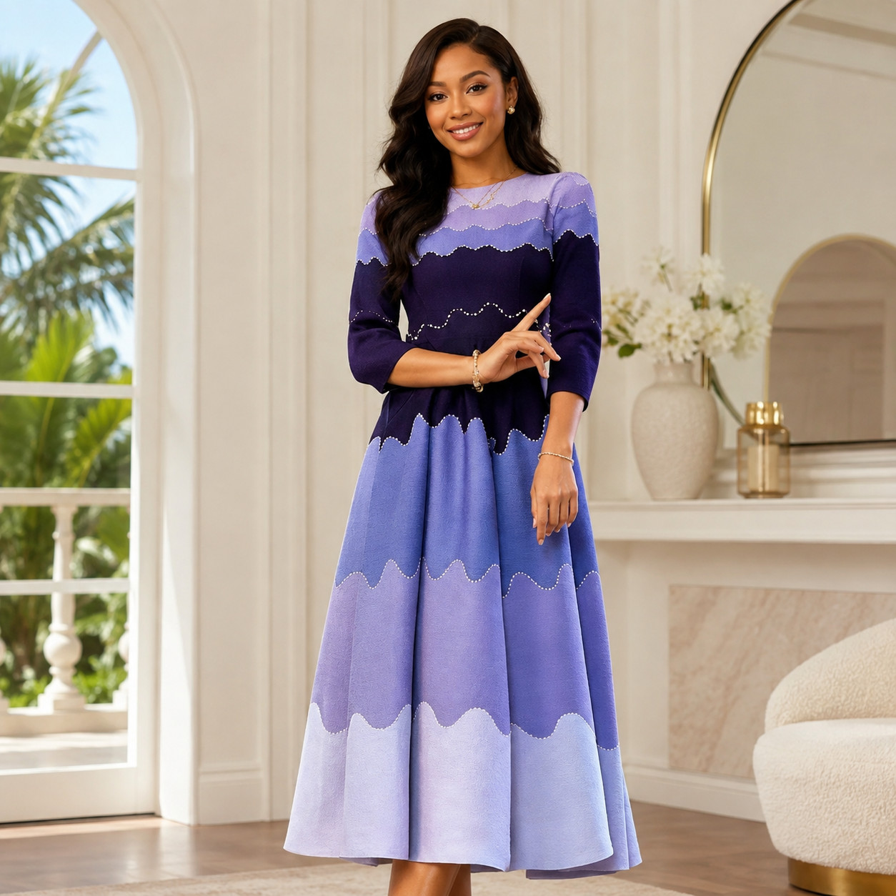 Bouncy Wave Dress Miyake Style Pleated Midi Dress