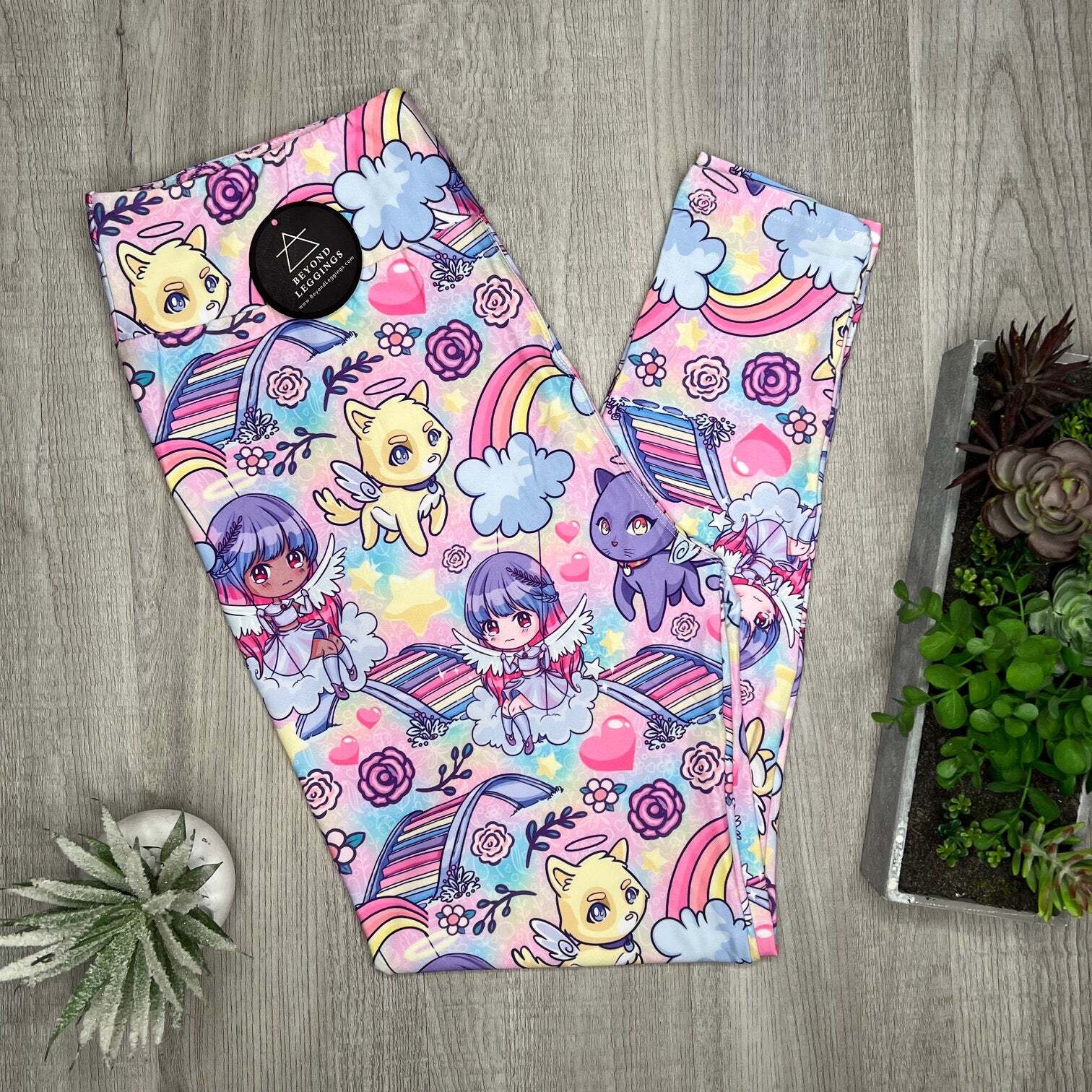Rainbow Bridge Kawaii Anime Angel Cat Colorful Leggings OS TC TC2
