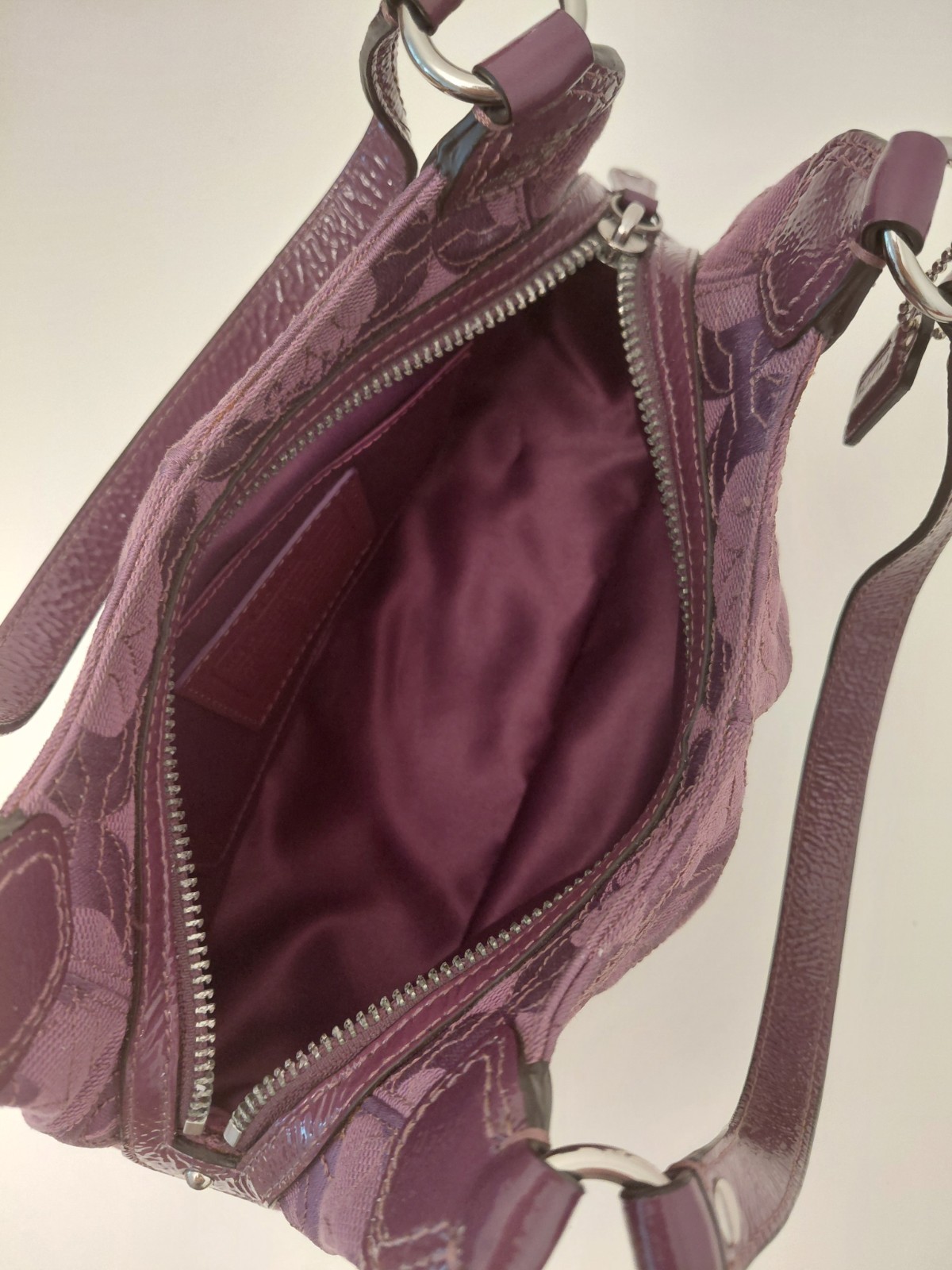 Coach Signature C Purple Jacquard Shoulder Bag Pleated Hobo Satchel 42949