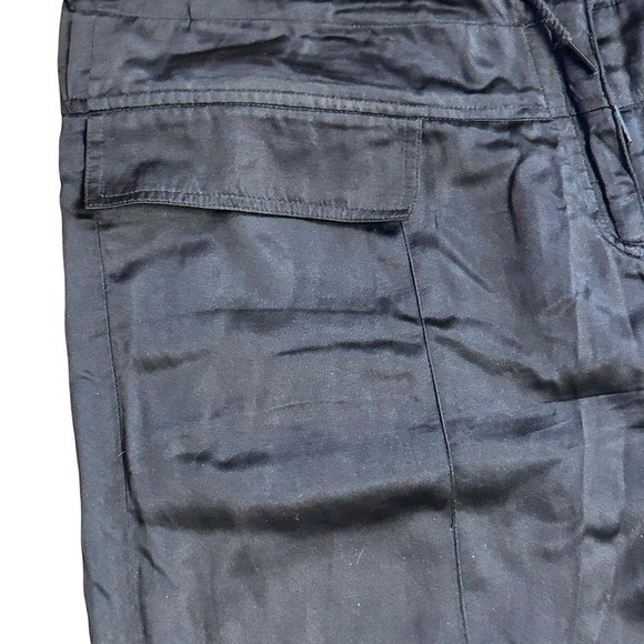 Y2K Black Cargo Capri Pants Zip Knee Parachute Utility Tie Hem Silk Blend M