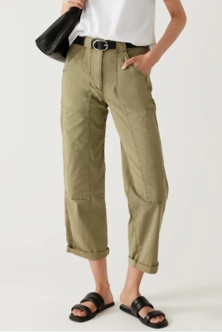 Womens M&S Straight Trousers Stretch Cotton Rich Relaxed Utility Marks Colour
