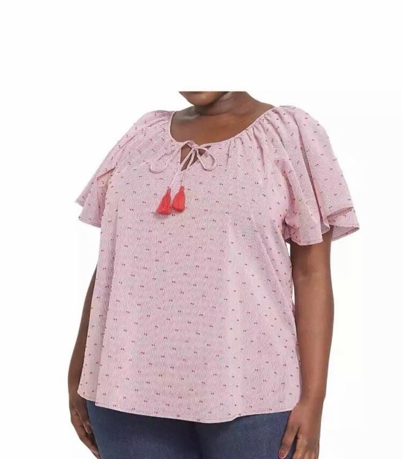 Lane Bryant Plus Size 22-/24 Red Striped Blouse with Tassels