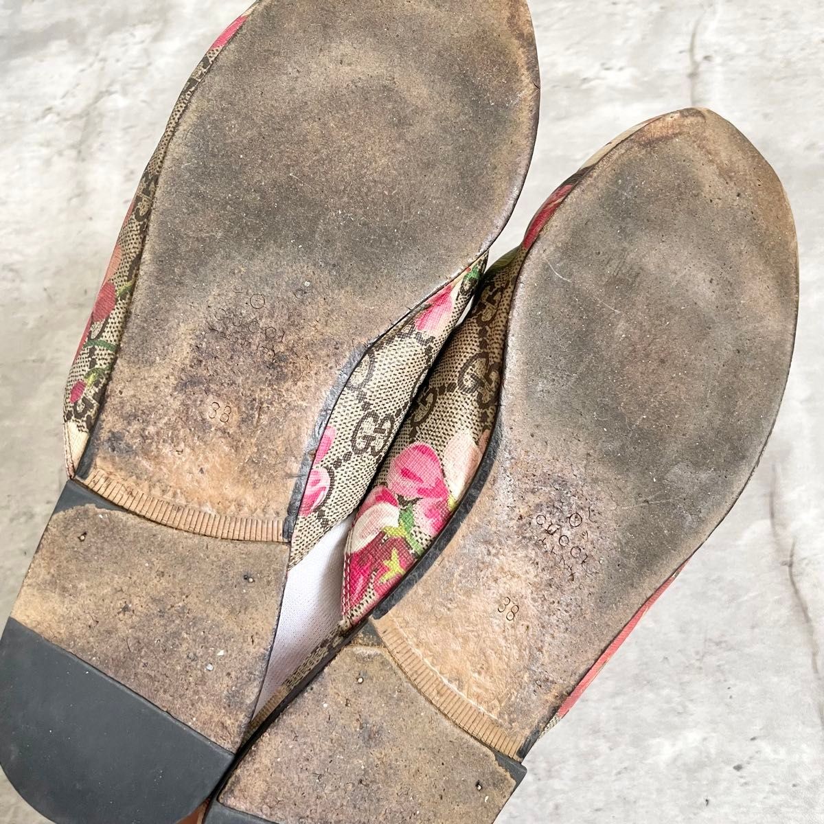 GUCCI GG Blooms Mules Sandals Pink Flower Horsebit Size EU 38 / US 8 Used