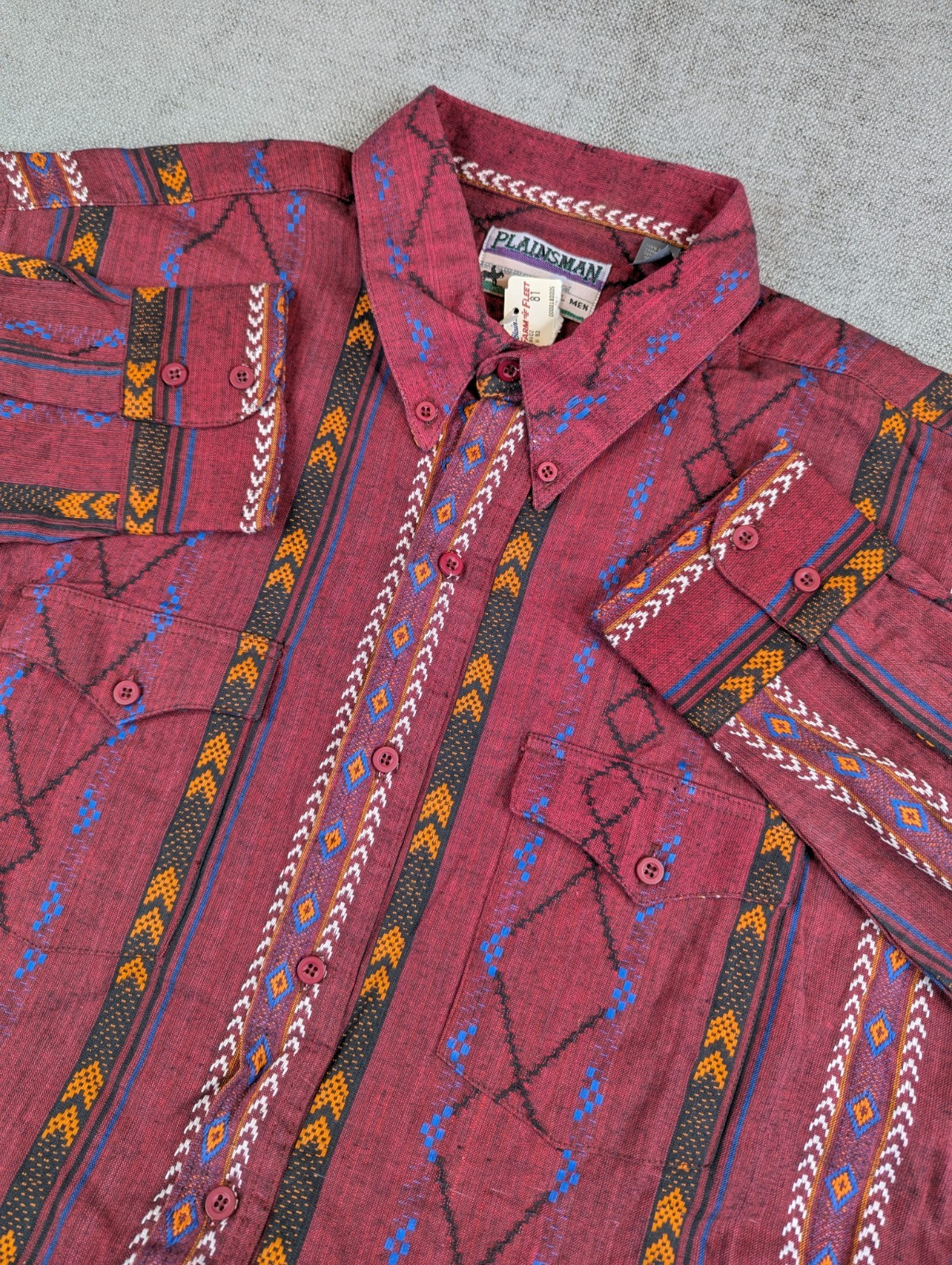 NWT Plainsman Shirt Mens XLT Red Western Aztec Embroidered Long Button Vintage