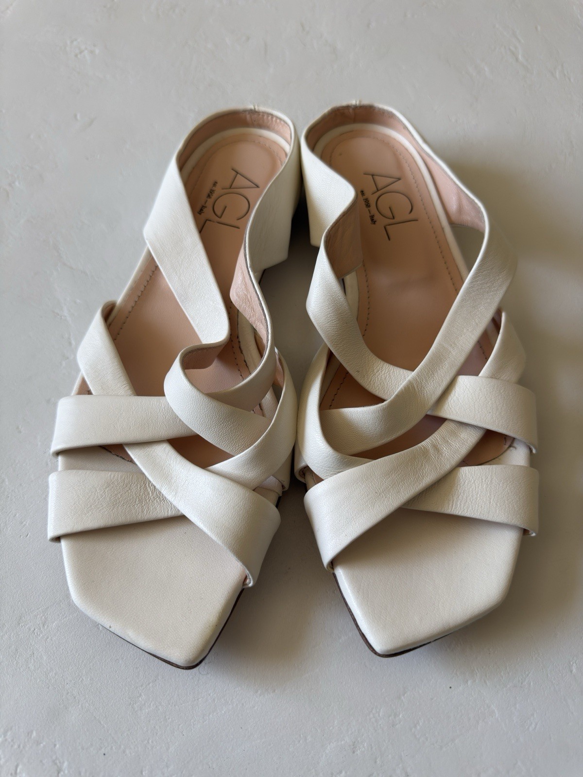 AGL Women’s Greta Leather Slide Flat Sandal Shoes EUR 38/US 8 Off White $398