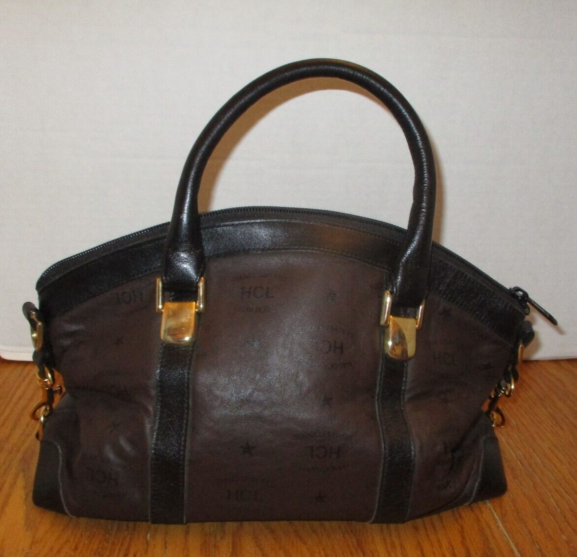 HCL Leather Goods Medium Brown/Black Signature Leather Satchel Bag