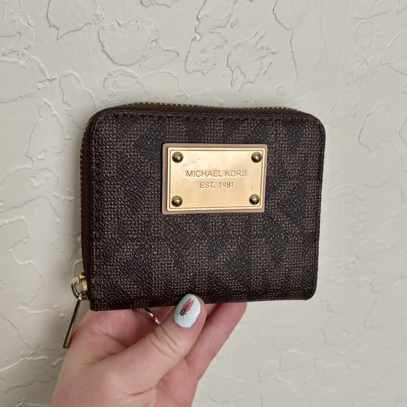 Michael Kors Zip Around Wallet Brown Leather, Vintage