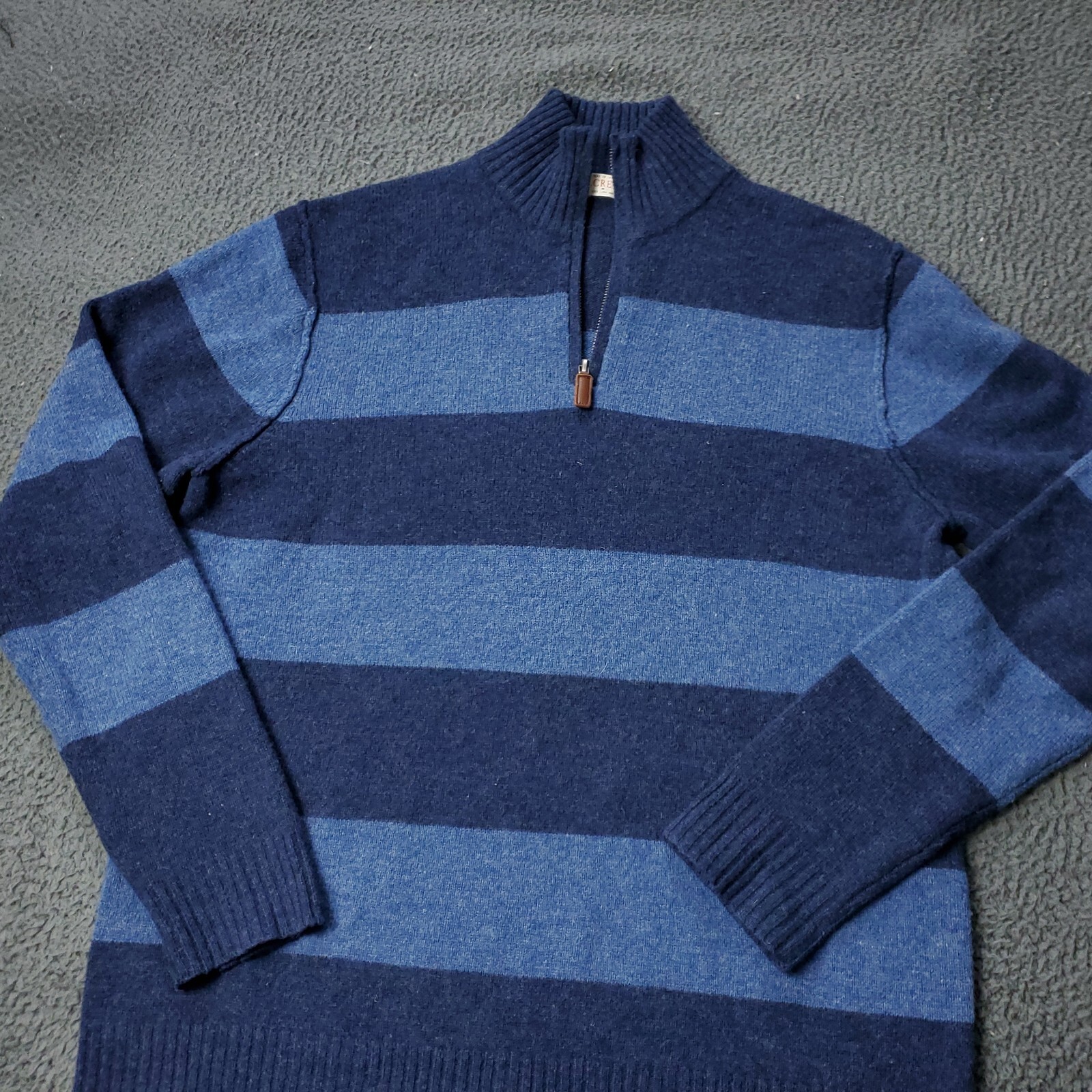 J. Crew Lambswool Sweater Mens L Large Pullover Zip Up Cotton Blue Striped