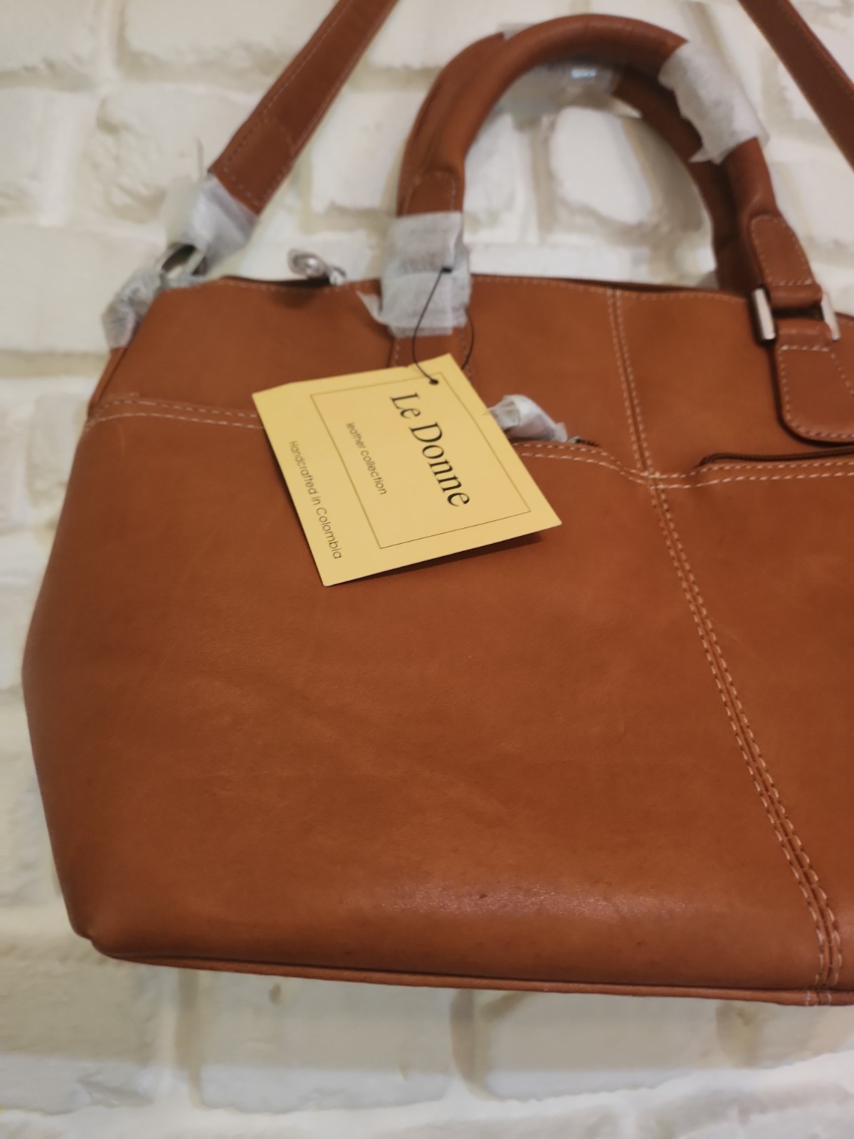 Le Donne All Leather Rich Tan Shoulder Top Handle Satchel Purse