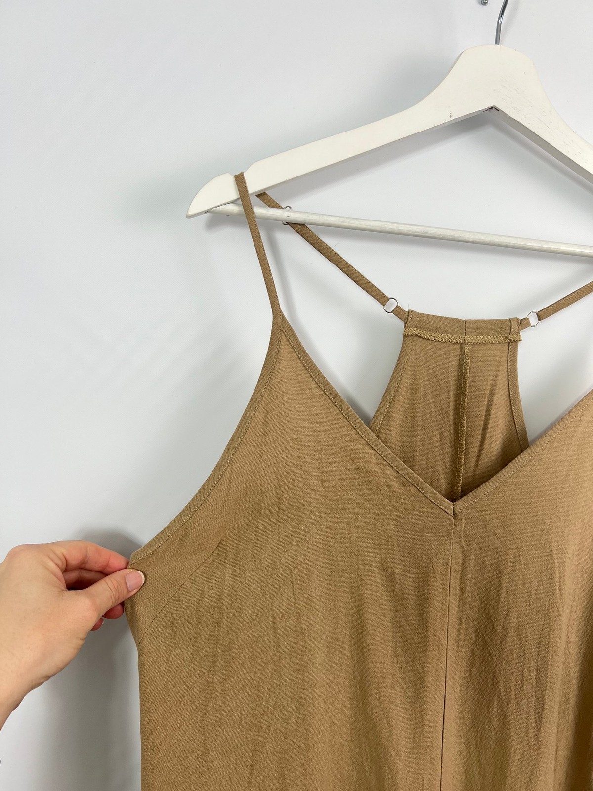 No Brand Natural Beige Crepe Feel Jumpsuit Pockets Lagenlook 2218 Size XL