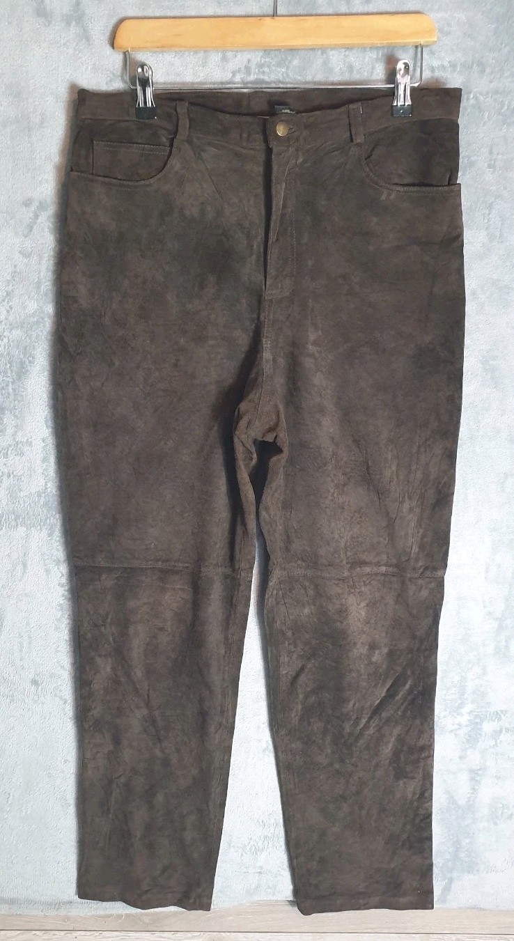 Rafaella Sport Brown Suede Leather Trousers W34 L31 High Rise Straight Vintage
